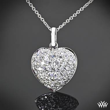 18k White Gold "Domed Heart Pave" Diamond Pendant