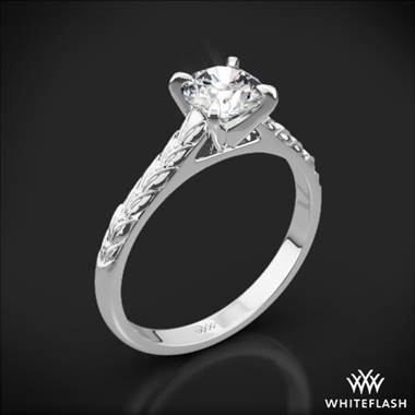 18k White Gold Engraved Cathedral Solitaire Engagement Ring