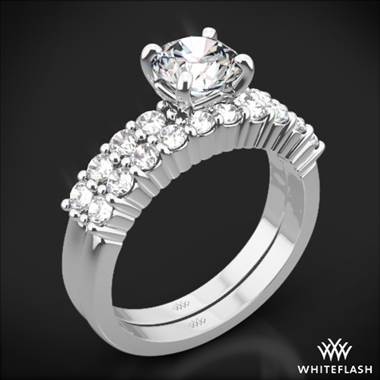 18k White Gold Legato Shared Prong Diamond Wedding Set
