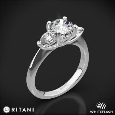 18k White Gold Ritani 1RZ1010P Three Stone Engagement Ring with Pear-Cut Diamonds