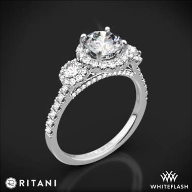 18k White Gold Ritani 1RZ1326 Halo Three Stone Engagement Ring