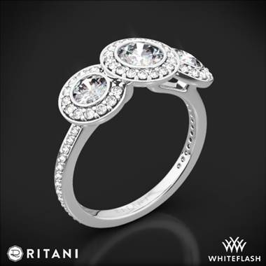 18k White Gold Ritani 1RZ1702 Halo Diamond Three-Stone Diamond Engagement Ring (0.50ct Round Center Diamond Included)