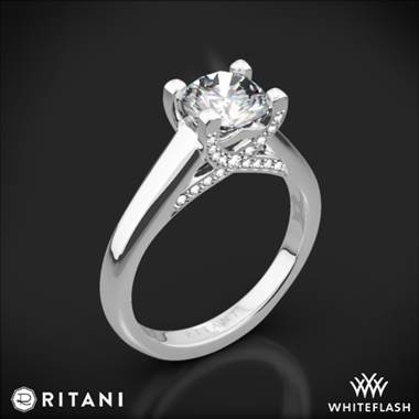 18k White Gold Ritani 1RZ3245 Pave Tulip Solitaire Engagement Ring