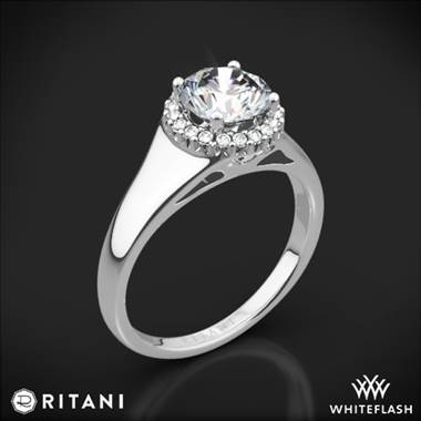 18k White Gold Ritani 1RZ3728 French-Set Halo Tapered Band Solitaire Engagement Ring