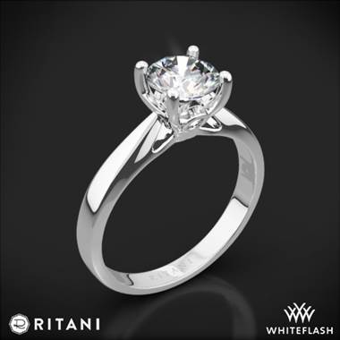 18k White Gold Ritani 1RZ7244 Tapered Surprise Diamonds Solitaire Engagement Ring