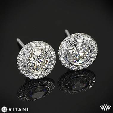 18k White Gold Ritani 5RZ3700 Bella Vita Halo Diamond Earrings (2 Round Diamonds Included)
