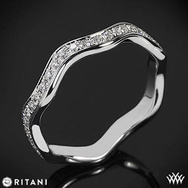 18k White Gold Ritani S43-8 Stack Waved Eternity Diamond Right Hand Ring