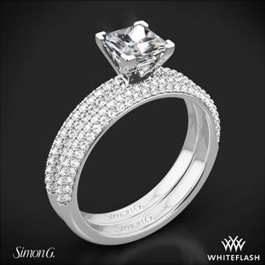 18k White Gold Simon G. LP1935-D Delicate Diamond Wedding Set for Princess
