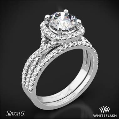 18k White Gold Simon G. NR468 Passion Halo Diamond Wedding Set
