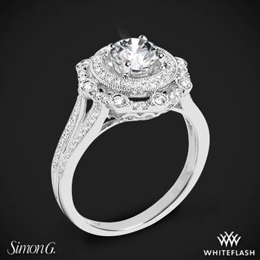 18k White Gold Simon G. NR525 Vintage Explorer Halo Diamond Engagement Ring