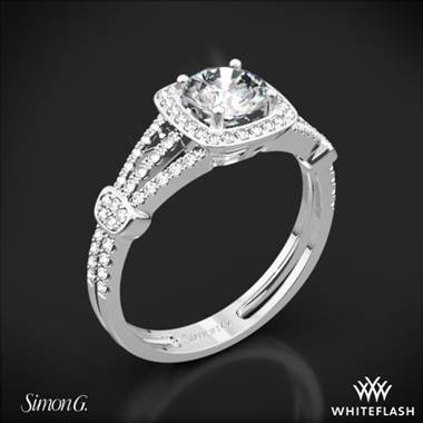 18k White Gold Simon G. TR418-D Delicate Halo Diamond Engagement Ring
