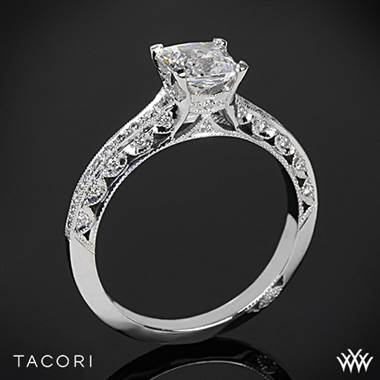 18k White Gold Tacori 2616PR Classic Crescent Pave Half Eternity for Princess Diamond Engagement Ring