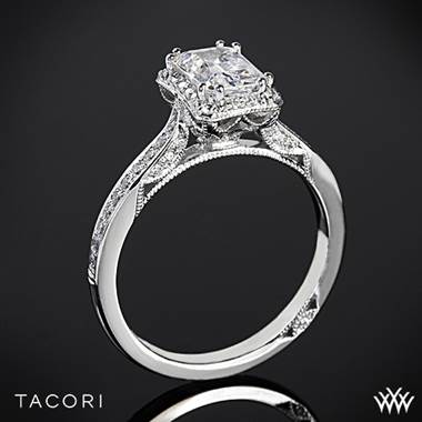 18k White Gold Tacori 2620ECSM Dantela Crown for Emerald Diamond Engagement Ring
