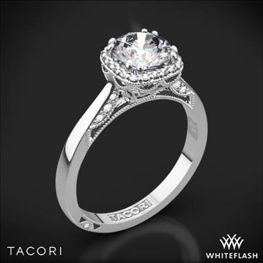 18k White Gold Tacori 2620RD Dantela Crown Solitaire Engagement Ring for 0.50ct center
