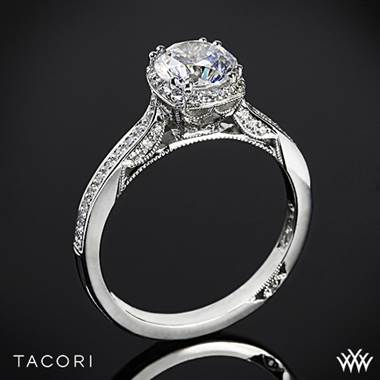 18k White Gold Tacori 2620RDP Dantela Crown Diamond Engagement Ring (0.25ctw, For 1ct Center Diamond)