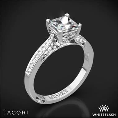 18k White Gold Tacori 2638PRP Dantela Crescent Motif Pave for Princess Diamond Engagement Ring