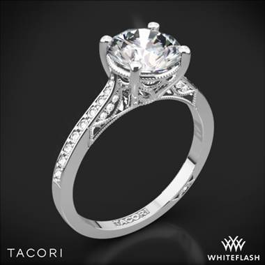 18k White Gold Tacori 2638RD P Dantela Crescent Motif Pave Diamond Engagement Ring for 1ct Center