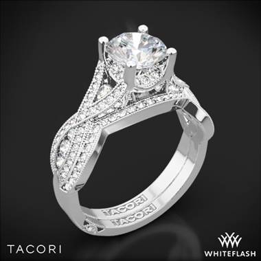 18k White Gold Tacori 2647RD Ribbon Diamond Wedding Set