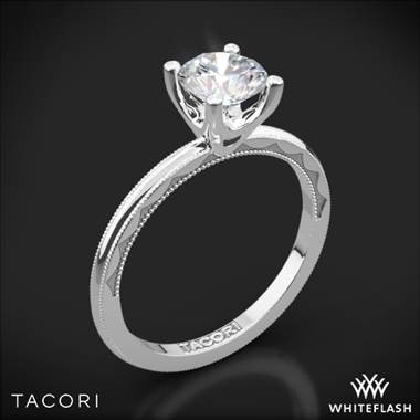 18k White Gold Tacori 40-1.5RD Sculpted Crescent Millgrain Solitaire Engagement Ring