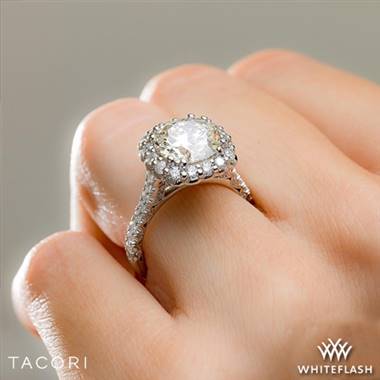18k White Gold Tacori 55-2CU Full Bloom Cushion Halo Solitaire Engagement Ring