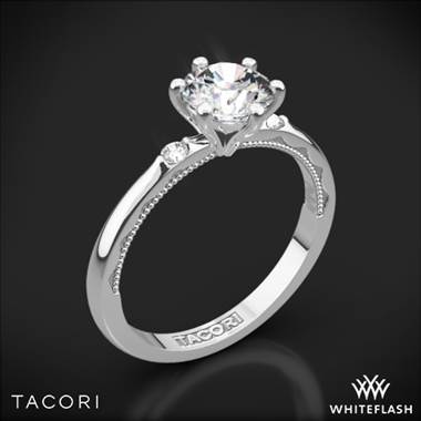 18k White Gold Tacori 56-2RD Sculpted Crescent Classic 3 Stone Engagement Ring