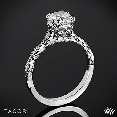 18k White Gold Tacori 57-2CU Sculpted Crescent Elevated Crown for Cushion Diamond Engagement Ring