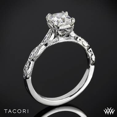 18k White Gold Tacori 57-2PR Sculpted Crescent Elevated Crown for Princess Diamond Engagement Ring