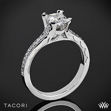 18k White Gold Tacori 58-2PR Sculpted Crescent Grace for Princess Diamond Engagement Ring