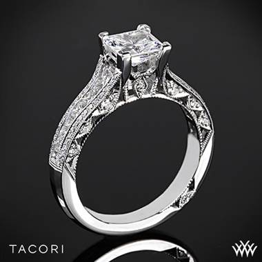 18k White Gold Tacori HT2513PR Classic Crescent Tapered for Princess Diamond Engagement Ring