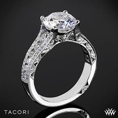 18k White Gold Tacori HT2513RD Classic Crescent Tapered Diamond Engagement Ring for 2.25ct Center