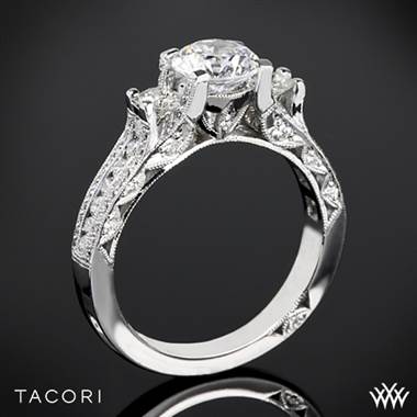 18k White Gold Tacori HT2514RD Classic Crescent Pave Three Stone Engagement Ring