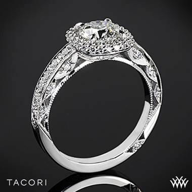 18k White Gold Tacori HT2520CU Blooming Beauties Double Cushion Halo Diamond Engagement Ring