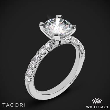 18k White Gold Tacori HT2545 Petite Crescent Scalloped Millgrain Diamond Engagement Ring