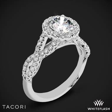 18k White Gold Tacori HT2549 Petite Crescent Twisted Diamond Halo Engagement Ring