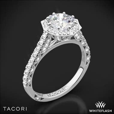18k White Gold Tacori HT2555RD Petite Crescent Halo Diamond Engagement Ring