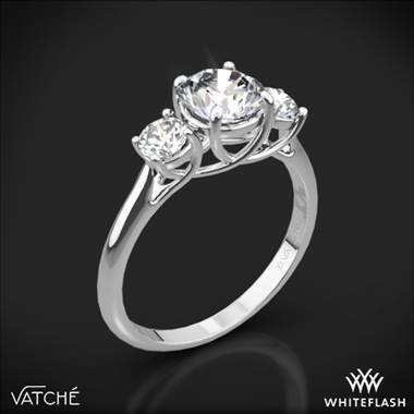 18k White Gold Vatche 319 X-Prong Three Stone Engagement Ring with 2 Round Brilliant Diamonds (0.50ctw G/VS)