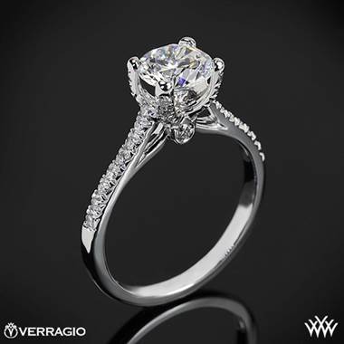 18k White Gold Verragio ENG-0371 4 Prong Petite Pave Diamond Engagement Ring