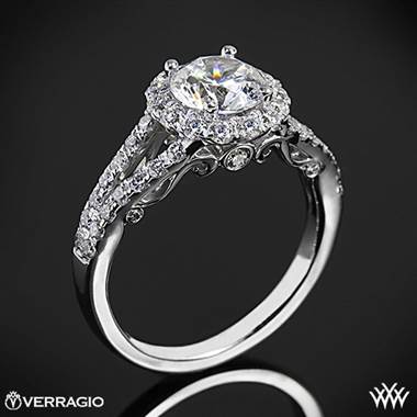 18k White Gold Verragio INS-7010R Split Shank Halo Diamond Engagement Ring