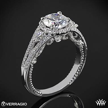 18k White Gold Verragio INS-7068R Domed Bead-Set Diamond Engagement Ring