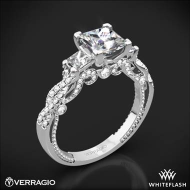 18k White Gold Verragio INS-7074P Beaded Braid Princess 3 Stone Engagement Ring