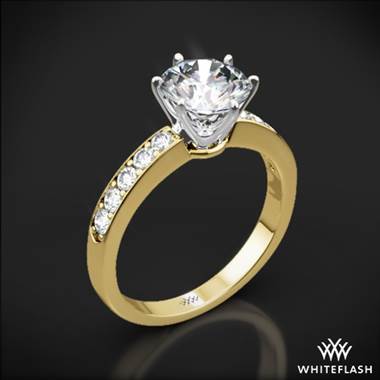 18k Yellow Gold Bead-Set Diamond Engagement Ring with White Gold Head