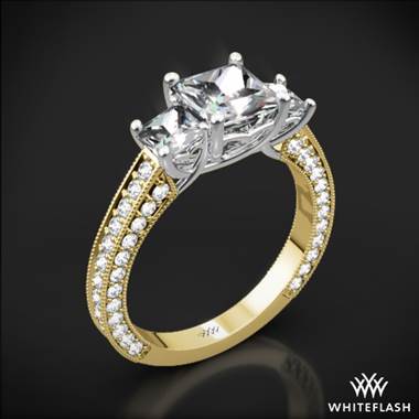 18k Yellow Gold Clara Ashley 3 Stone Diamond Engagement Ring for Princess with Platinum Head