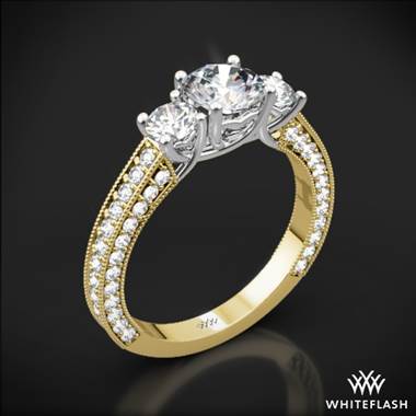 18k Yellow Gold Clara Ashley 3 Stone Diamond Engagement Ring with Platinum Head