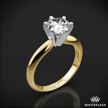 18k Yellow Gold Classic 6 Prong Solitaire Engagement Ring with Platinum Head