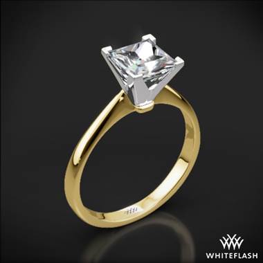 18k Yellow Gold Contemporary Solitaire Engagement Ring for Princess with White Gold Head
