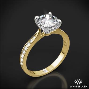 18k Yellow Gold Legato Sleek Line Pave Diamond Engagement Ring with White Gold Head