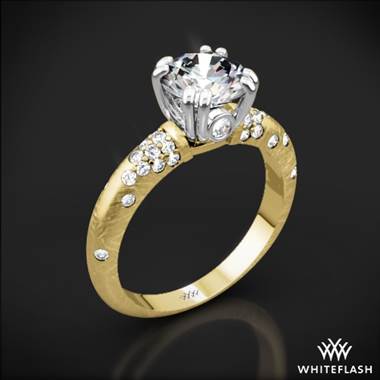 18k Yellow Gold Petite Champagne Pave Diamond Engagement Ring with White Gold Head