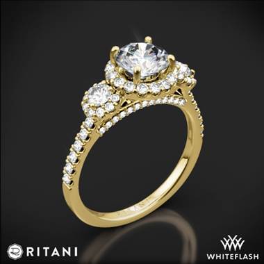 18k Yellow Gold Ritani 1RZ1326 Halo Three Stone Engagement Ring