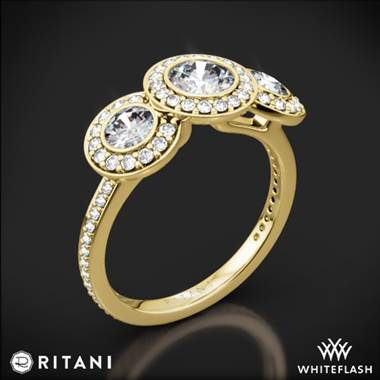 18k Yellow Gold Ritani 1RZ1702 Halo Diamond Three-Stone Diamond Engagement Ring
