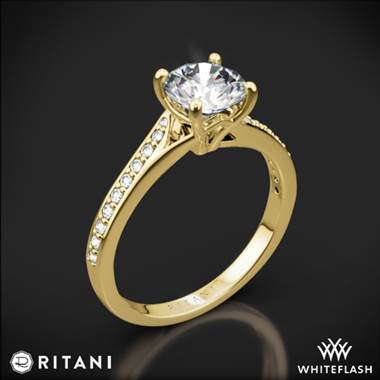 18k Yellow Gold Ritani 1RZ2490 Modern Bypass Micropave Diamond Engagement Ring